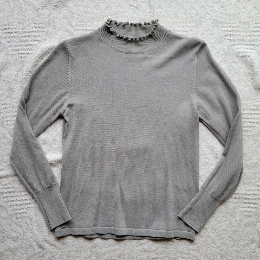 Casual Business Long-sleeve Mock Ruffled Turtleneck Wool Blend Soft Cozy Sweater